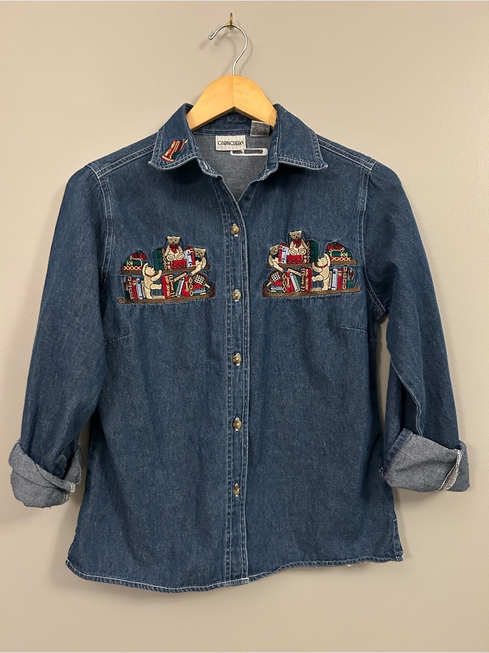 Cabin Creek Denim Shirt Vintage Blue Bear Embroidery